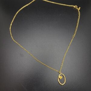 Gold-Tone Oval Pendant Necklace with Rose Accent